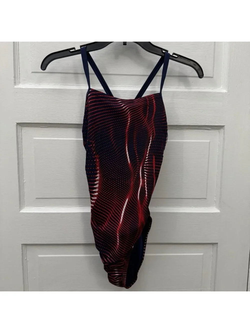 Speedo Endurance+ Women’s Flyback One Piece Swimsuit Size 6/32 Navy Red